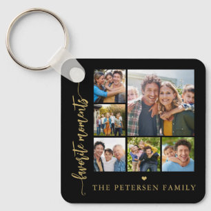 Modern script photo collage personalised key ring