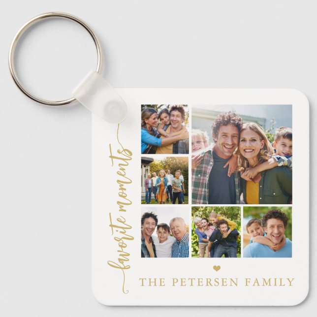 Modern script photo collage personalised key ring (Front)
