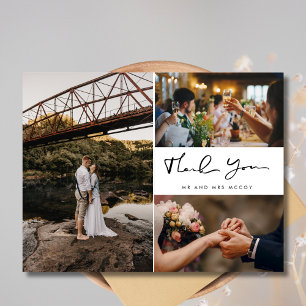 Modern Script Photo Collage Wedding Thank You  Invitation Postcard