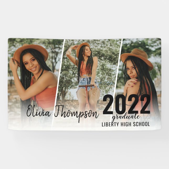 Modern Script Photo Collage White Graduation Banner (Horizontal)