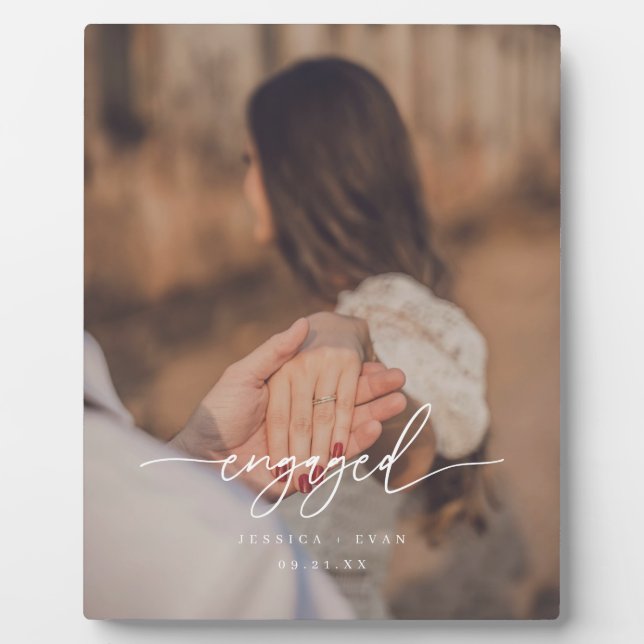 Modern Script Photo Custom Engagement Plaque (Front)