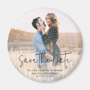 Modern Script Photo Elegant Wedding Save the Date Magnet