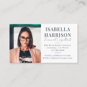 Modern Script Photo Financial Consultant Business Card