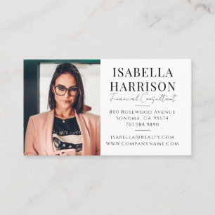 Modern Script Photo Financial Consultant Business Card