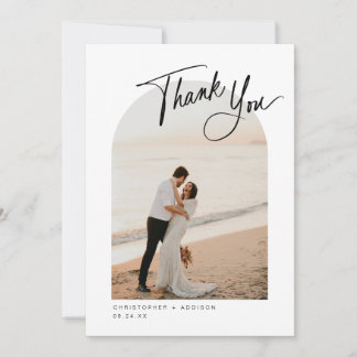 Modern Script Photo Flat Wedding Thank You Card