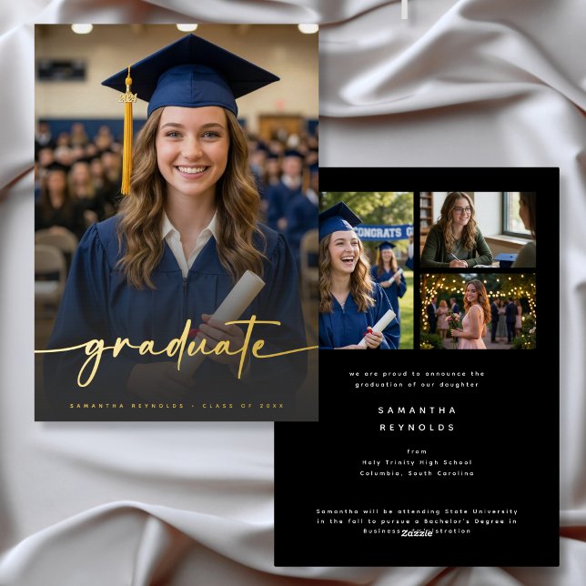 Modern Script Photo Foil Graduation Announcement (Modern Script Photo Foil Graduation Announcement)