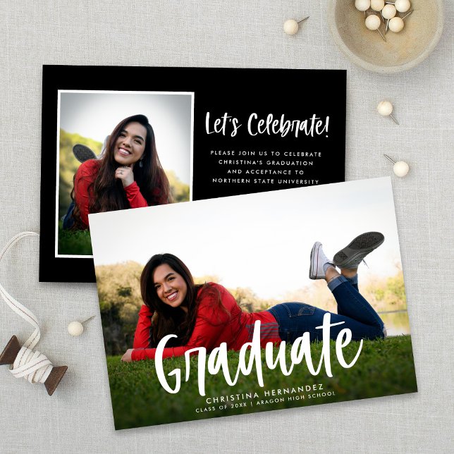 Modern Script Photo Graduate Graduation Photo Announcement (Creator Uploaded)