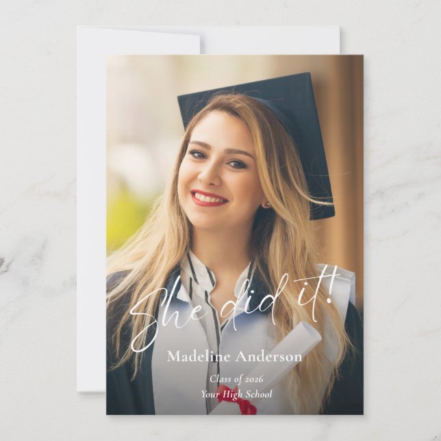 Modern Script Photo Graduation Announcement (Front)