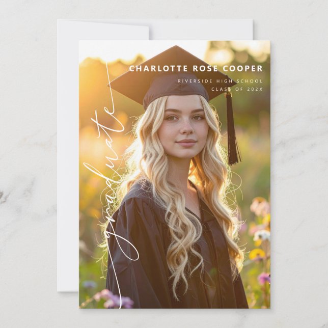Modern Script Photo Graduation Announcement (Front)