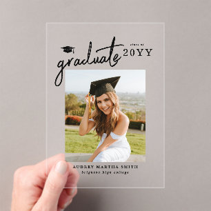 Modern Script Photo Graduation Announcement