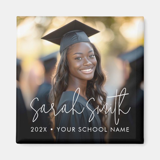 Modern script photo graduation magnet (Front)