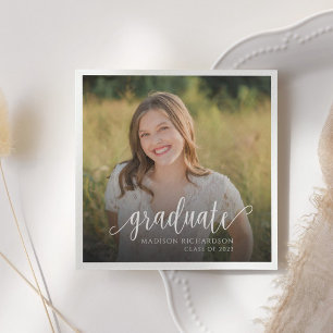 Modern Script Photo Graduation Paper Napkin