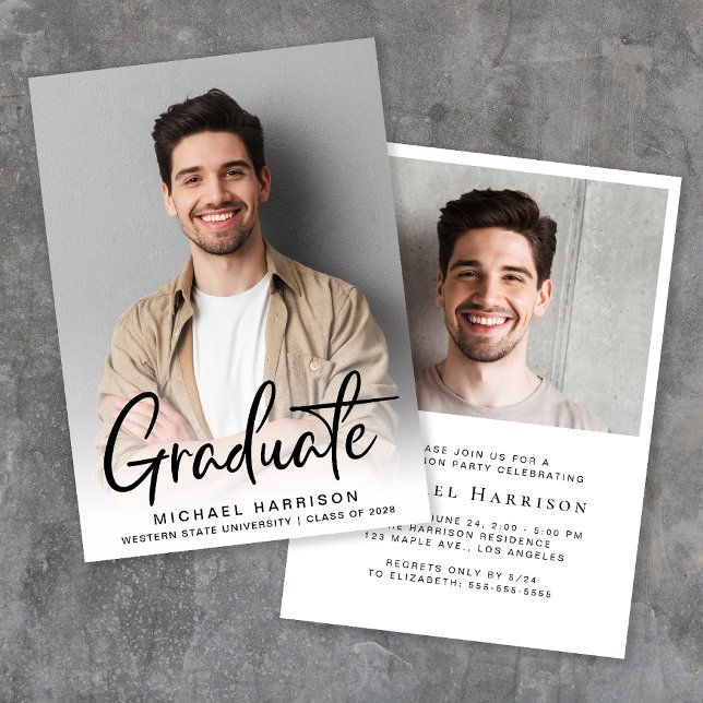 Modern Script Photo Graduation Party Invitation (Creator Uploaded)