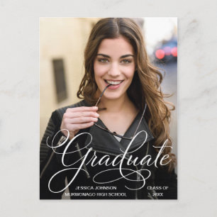 Modern Script PHOTO Graduation Party Invitation Postcard