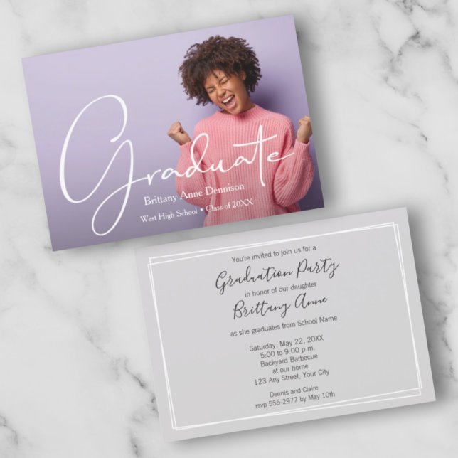 Modern Script Photo Graduation Party Invitations (Creator Uploaded)