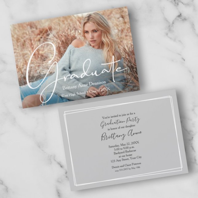 Modern Script Photo Graduation Party Invitations (Creator Uploaded)