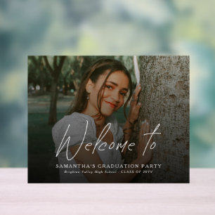 Modern Script Photo Graduation Party Welcome Sign
