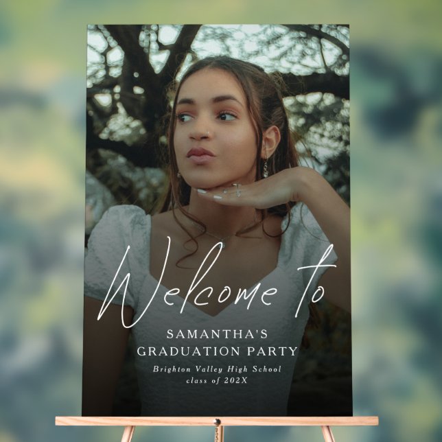 Modern Script Photo Graduation Party Welcome Sign (Neutral)