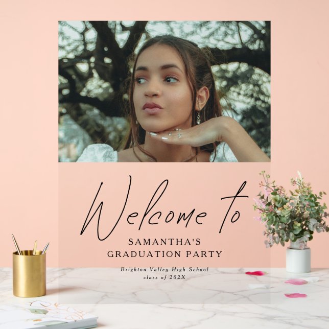 Modern Script Photo Graduation Party Welcome Sign (Wedding)