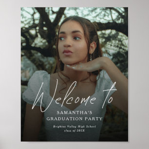 Modern Script Photo Graduation Party Welcome Sign