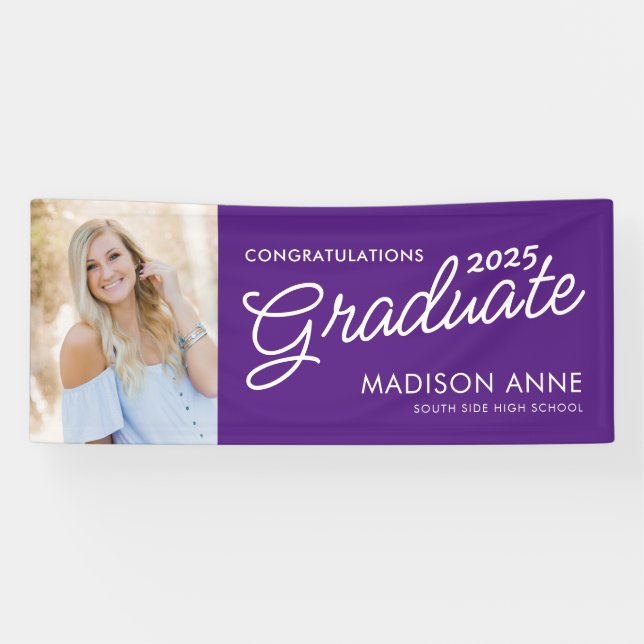 Modern Script Photo Graduation Purple Banner (Horizontal)