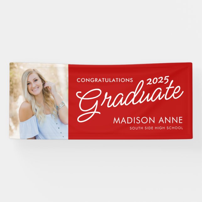Modern Script Photo Graduation Red Banner (Horizontal)