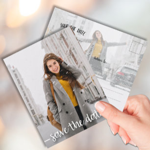 Modern Script Photo Graduation SAVE THE DATE Postcard