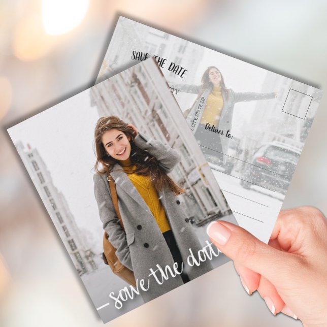 Modern Script Photo Graduation SAVE THE DATE Postcard (Creator Uploaded)