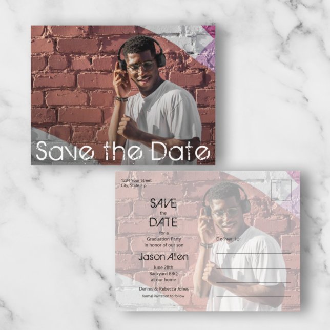 Modern Script Photo Graduation Save the Date Postcard (Creator Uploaded)