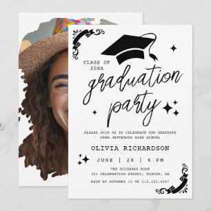 Modern Script Photo Graduation Senior Party Chic Invitation