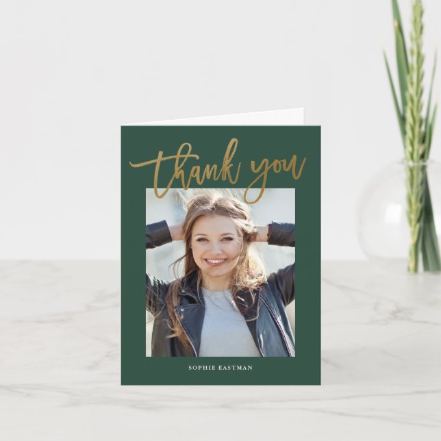 Modern script photo graduation thank you card (Front)