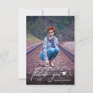 Modern Script Photo Graduation Thank You Card