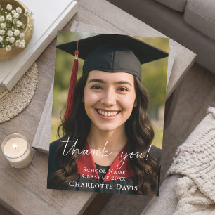 Modern script photo Graduation Thank You Card