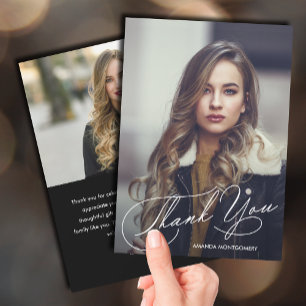 Modern Script Photo Graduation Thank You Card