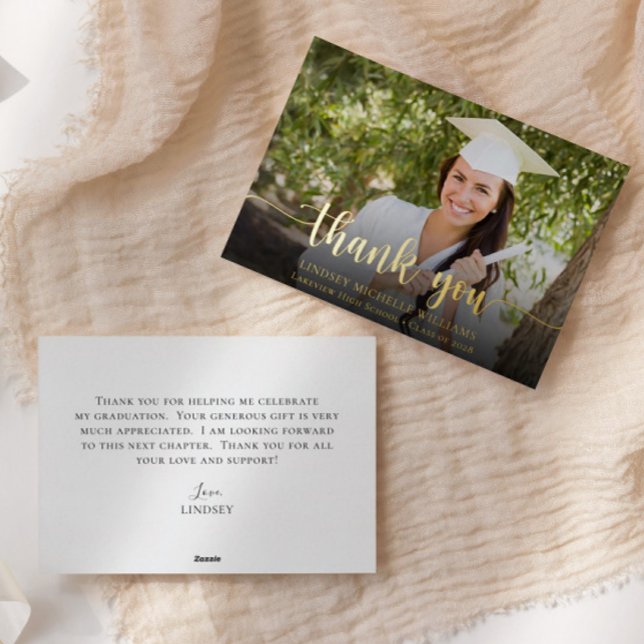 Modern Script Photo Graduation Thank You Card (Creator Uploaded)