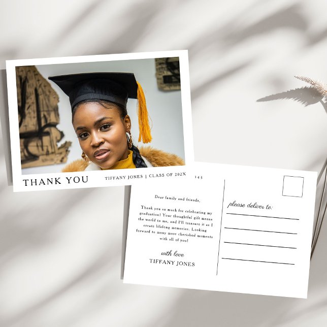 Modern Script  Photo Graduation Thank You Postcard (Creator Uploaded)