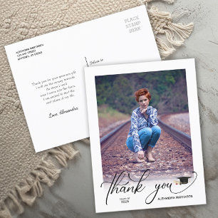 Modern Script Photo Graduation Thank You Postcard