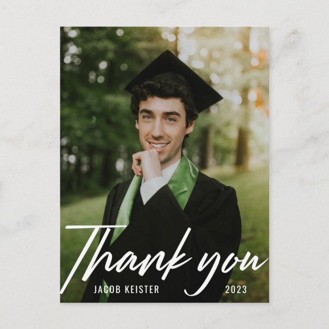 Modern Script Photo Graduation Thank You Postcard (Front)