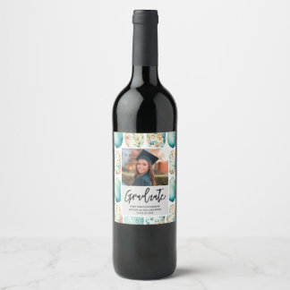Modern Script Photo Graduation Wine Label