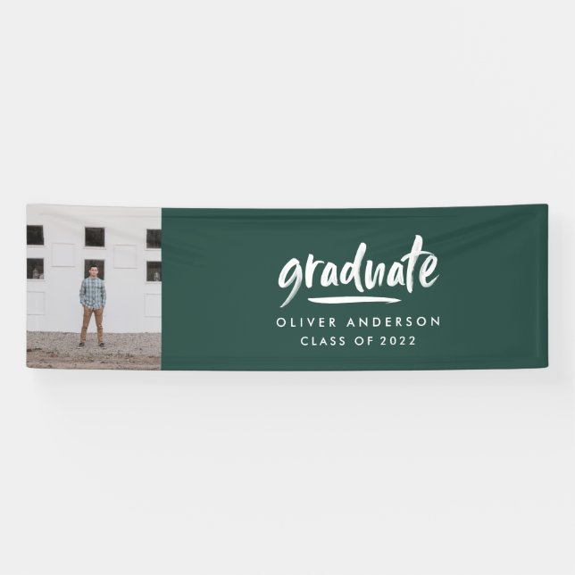 Modern script photo green elegant graduation banner (Horizontal)
