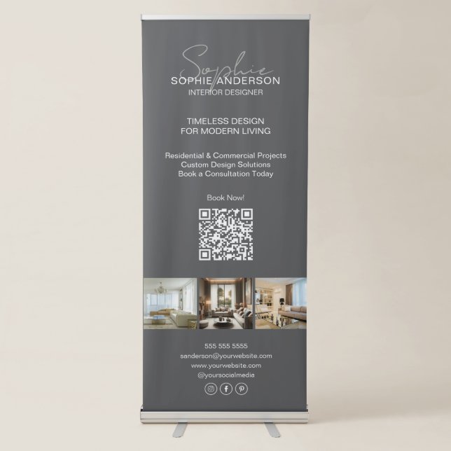 Modern Script Photo Grey Professional Business Retractable Banner (Front)