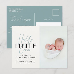 Modern script photo hello little one announcement postcard