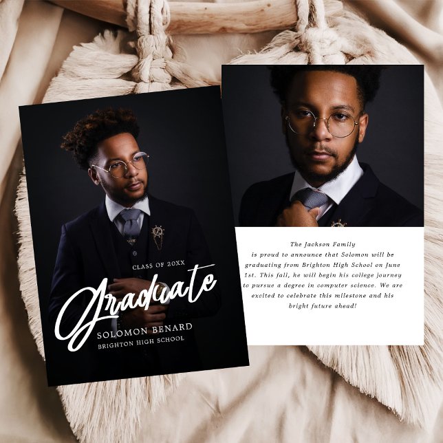 Modern Script Photo High School Graduation  Announcement (Creator Uploaded)
