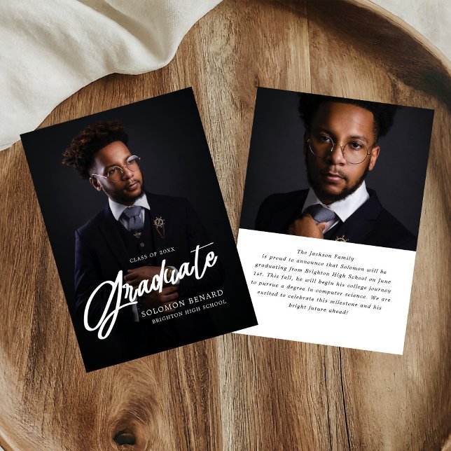 Modern Script Photo High School Graduation  Announcement (Creator Uploaded)