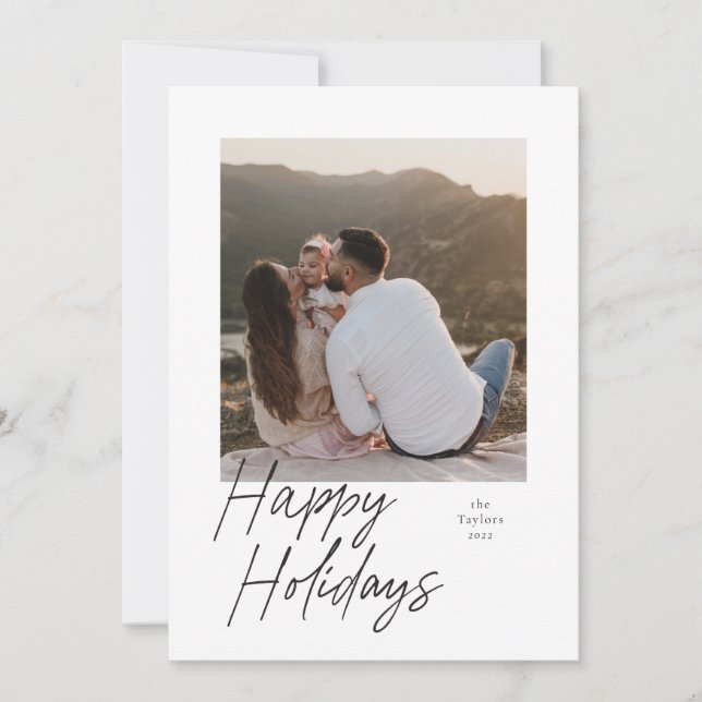 Modern Script Photo Holiday Card (Front)