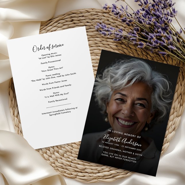 Modern Script & Photo In Loving Memory Funeral Programme (Creator Uploaded)