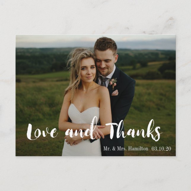 Modern Script Photo Love and Thanks Postcard (Front)
