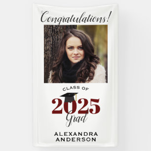 Modern Script Photo Maroon Vertical Graduation Banner