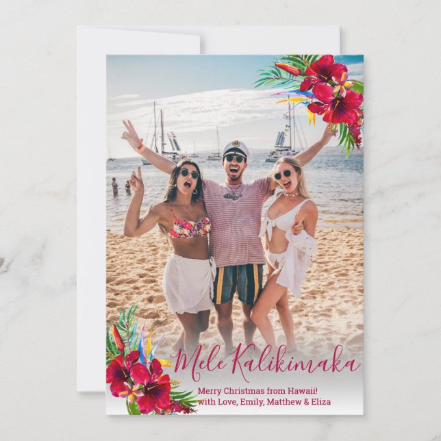 Modern Script Photo Mele Kalikimaka Christmas Holiday Card (Front)