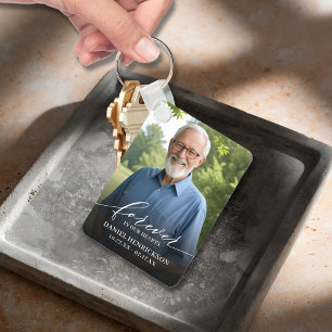 Modern Script Photo Memorial Forever in our Hearts Key Ring